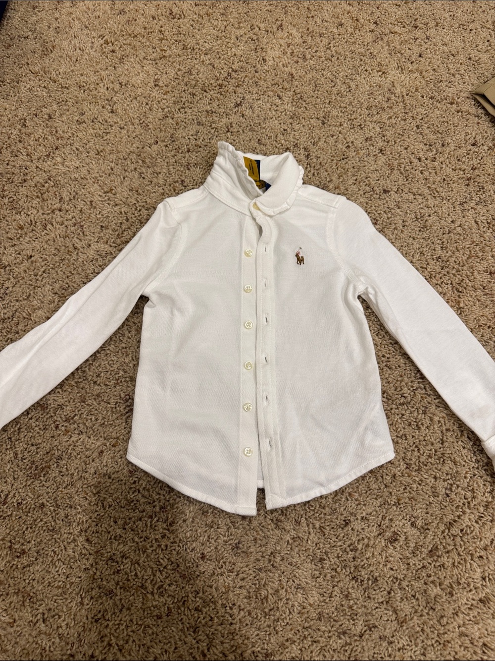 Ralph Lauren White Girls' Ruffle Collar Button-Down Top